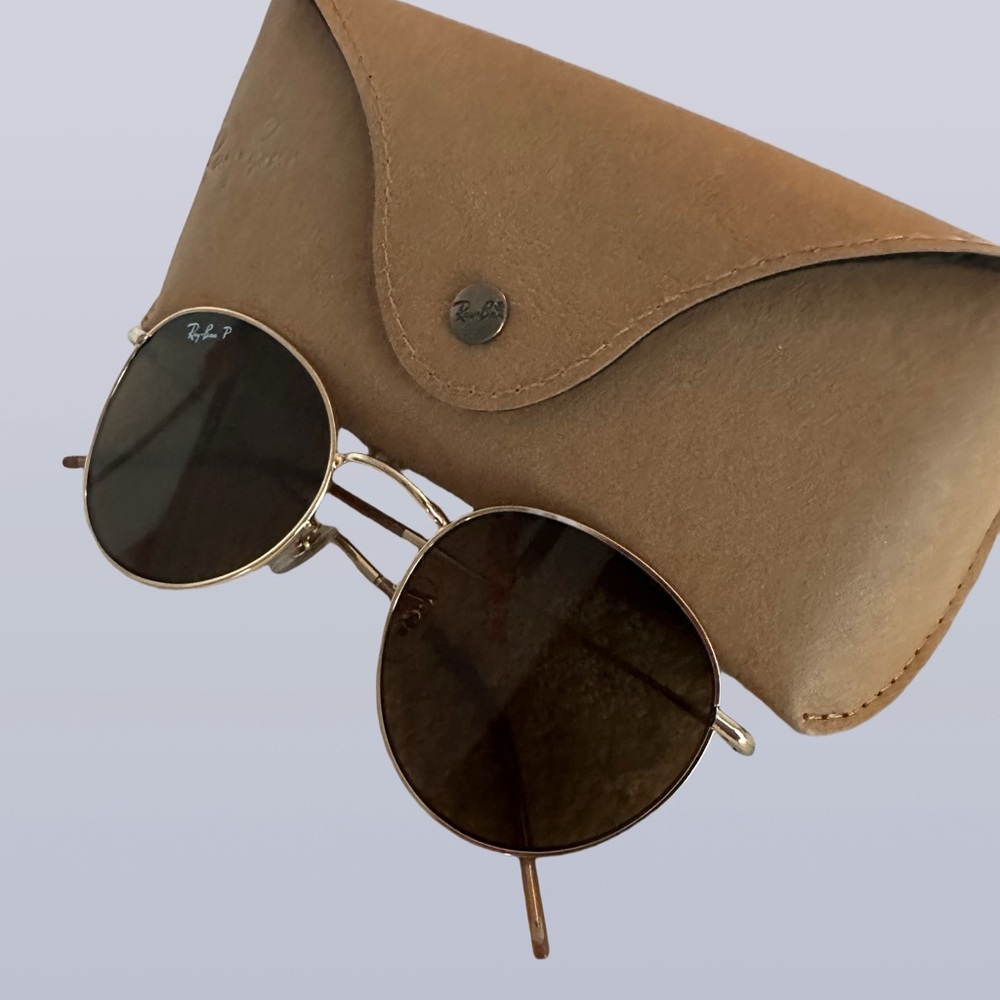 Ray-Ban Reverse unisex 😎Round Sunglasses – Gold Fram with Brown Case